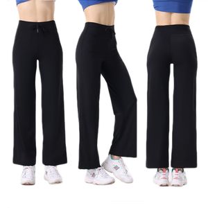 Nouveaux pantalons de sport de yoga en nylon taille haute avec cordon de serrage pour femmes Show Slim Fit Lift Hanches Jambes larges Micro Flap Pants pour femmes LL Yoga Outfit