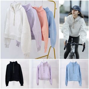 Yoga sweat plongée demi fermeture éclair à capuche sweats à capuche loisirs de plein air Lu sweats vêtements de sport haut pour femme entraînement Fitness épais An6j