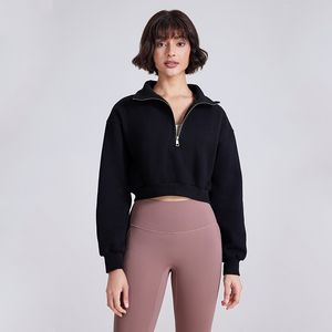 Luluwomen – sweat-shirt épais à col montant avec Logo, veste de sport ample et décontractée pour femmes