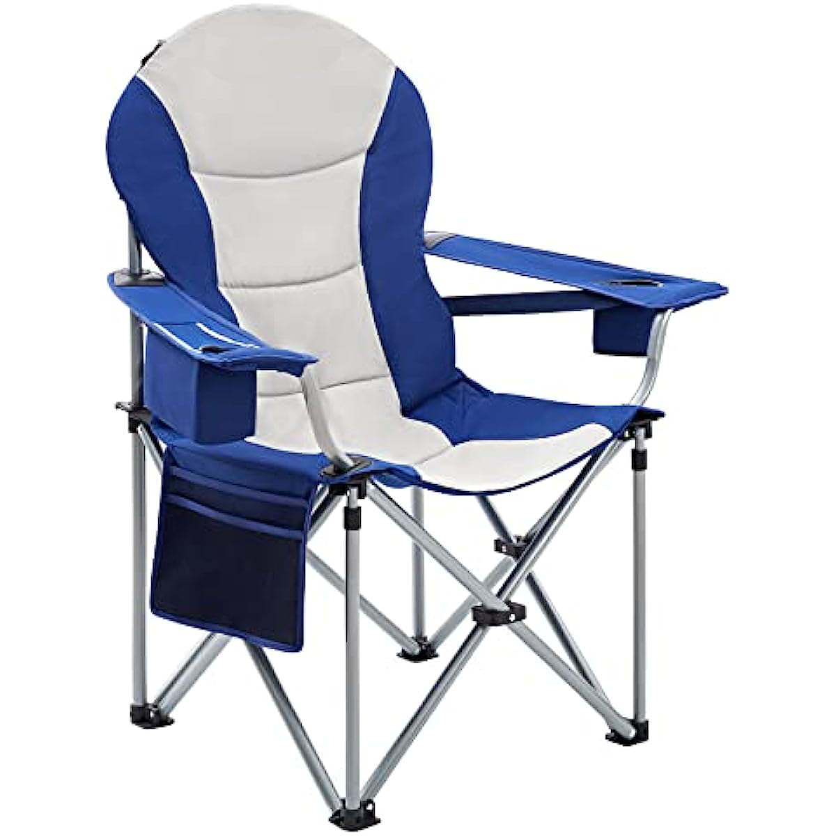 Lumbar Back Padded Camp Chair Heavy Duty Oversized Folding Camping Chair Portable Lawn Chairs with Cooler Bag Armrest and Carry Bag for Outdoor Fishing Yard Sports