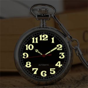 Lichinige Arabische cijfers tonen mechanische zelfwikkelende zakhorloge prachtige zilveren retro hanger -klok met 30 cm FOB Pocket T200502