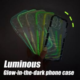 Luminous Bumper telefoonhoesjes voor iphone 14 13 12 11 pro max xr xs 7 8 Plus Glow-in-the-dark Helder Transparant Schokbestendig Beschermende Achterkant
