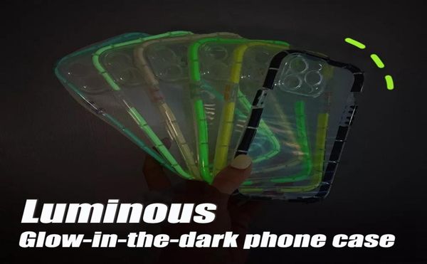 Étuis de téléphone pare-chocs lumineux pour iphone 14 13 12 11 pro max xr xs 7 8 Plus Glowinthedark Clair Transparent Antichoc Prot6869910