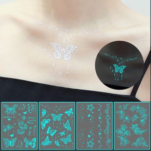 Luminoso Butterfly Tattoo Pegalias impermeables Flor de arte del cuerpo Falta Falta Clavículo Hermosa para Kid 240408