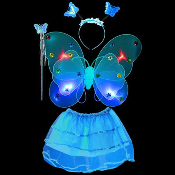 Alas de mariposa luminosas, juegos de luces de tres piezas, actuaciones infantiles, disfraces, actuaciones, accesorios, ángeles dobles, cuatro juguetes LED Rave