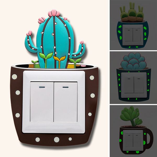 Planta luminosa de dibujos animados para el hogar, cubierta para interruptor de luz, decoración de habitación, pegatina de pared de salida de silicona 3D, pegatinas para interruptores