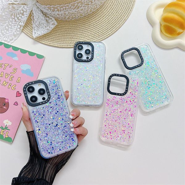 Coque Lumineuse pour iPhone 15 14 13 12 Pro Max Cases Glow in Dark Glitter Star Soft Anti-Chute Cover Black Camera Frame Coque anti-rayures 100pcs