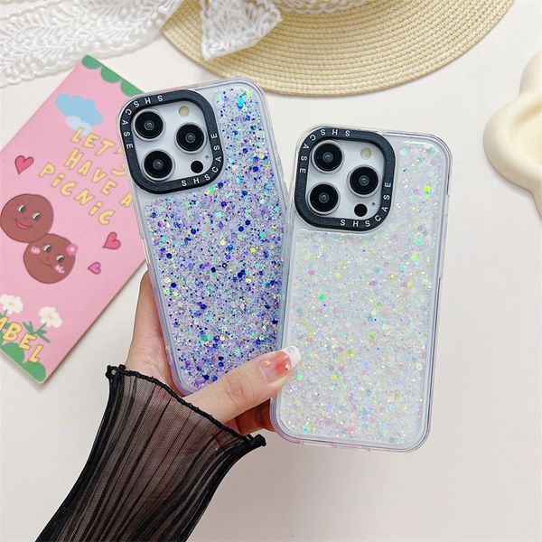 Coque Lumineuse pour iPhone 15 14 13 12 Pro Max Cases Glow in Dark Glitter Star Couverture Souple Anti-Chute Cadre d'appareil Photo Noir Coque Anti-Rayures 300 pièces