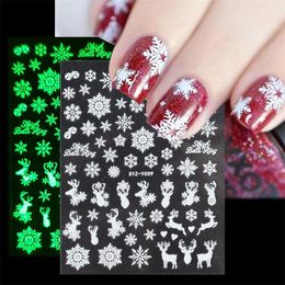 Lichtgevende kerst nail art stickers 3d zelfklevende winter manicure tips schoonheid nagels decors