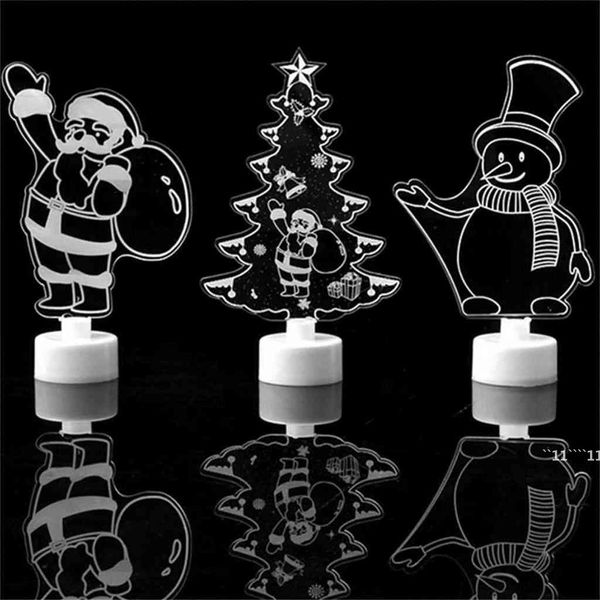 Lumineux Coloré Acrylique Mini Arbre De Noël Bonhomme De Neige Père Noël Cadeau Décoration De Mode Halloween Nigh Light Party Accessoires RRA9770