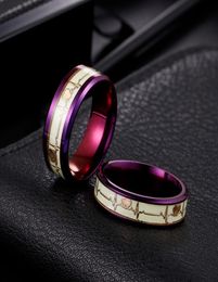 Anneau de couple lumineux 8 mm 6 mm de battement de cœur brillant anneau ECG anneau de mariage violet brillant amour dans l'obscurité3738179