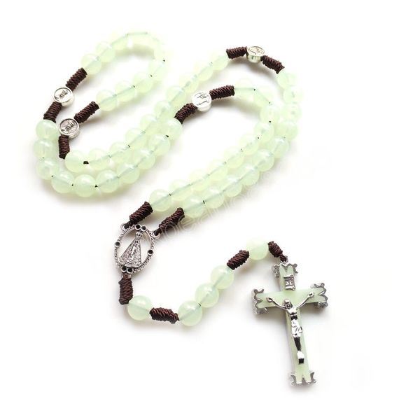 Collier chapelet catholique croix lumineuse longue grosses perles collier pour hommes femmes bijoux religieux
