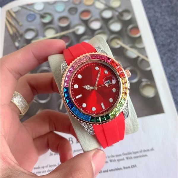 Reloj de diamantes luminoso EE. UU. Tendencia de la moda hombres mujer relojes amante colorido brillante rhinestone Hebilla de silicona estudiante reloj de pulsera c288M