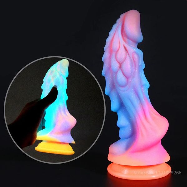 Dildo Lumino Anal Sex Toys for Women Men Men Colorful Glowing Dildo pénis Énorme Dragon Monster Dildo Butt Plud Adult Toys 240506