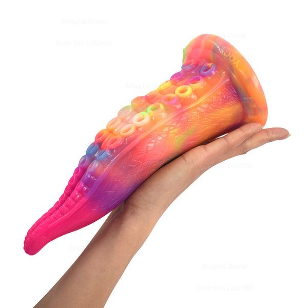 Gode lumineux coloré Silicone langue pieuvre pénis dispositif de Masturbation Plug Anal jouets sexy pour femmes hommes masseur de Prostate