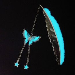 Luminous Feather Bookmark Creative Butterfly Meteor Douche Bladwijzers Metalen Ster Strange Craft Gift