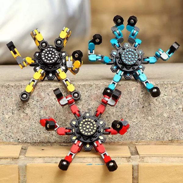 Luminoso Fidget Spinners Paquete de juguetes Punta del dedo Dedo Mano Spinner Robot Spinning Top Juego para niños Adultos Cadena transformable Espiral mecánica Twister Gyro Stres
