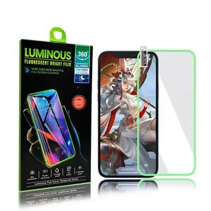 Lichinige fluorescerend gehard glazen schermbeschermer Nachtgloed in de donkere gloeiende beschermende volledige dekking voor iPhone 15 14 13 12 11 Pro Max XS XR 8 7 6 Plus met pakket
