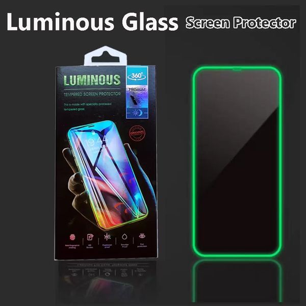Cubierta completa luminosa Protector de pantalla de teléfono de vidrio templado Borde suave de silicona para iPhone 14 13 12 mini 11 Pro XS Max X XR 8 7 Plus 9h Vidrio antiarañazos con caja al por menor