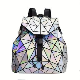 Mochilas láser luminosas geométricas, mochila reflectante holográfica, mochilas escolares para niñas, mochila de hombro 240323