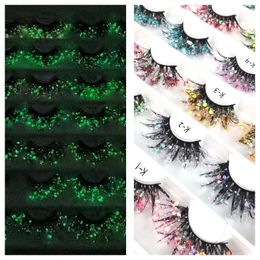 Pestañas luminosas con purpurina, fibra esponjosa, extensiones de pestañas de colores brillantes dramáticos, pestañas para fiestas de Navidad y Halloween