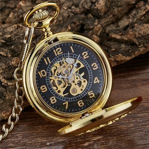 Enroulement à main lumineux Mécanique mécanique Regrée pendentif Bronze Classical Vintage Hollow Cover Analog for Men Watches Clock Gift 240416