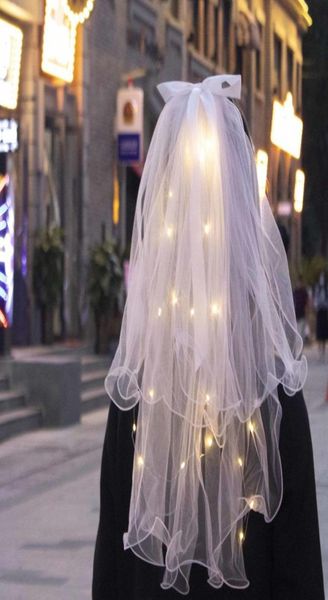 Coiffure lumineuse Double couche lanterne perle Selfie deux ans voiles de mariée 5193063