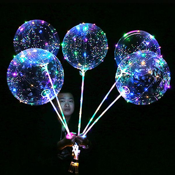 Lumineux LED Ballon Transparent Clair BoBo Ballon 18 pouces Lumière Colorée Vague Boule D'hélium pour Anniversaire De Mariage Fête De Noël Décoratif
