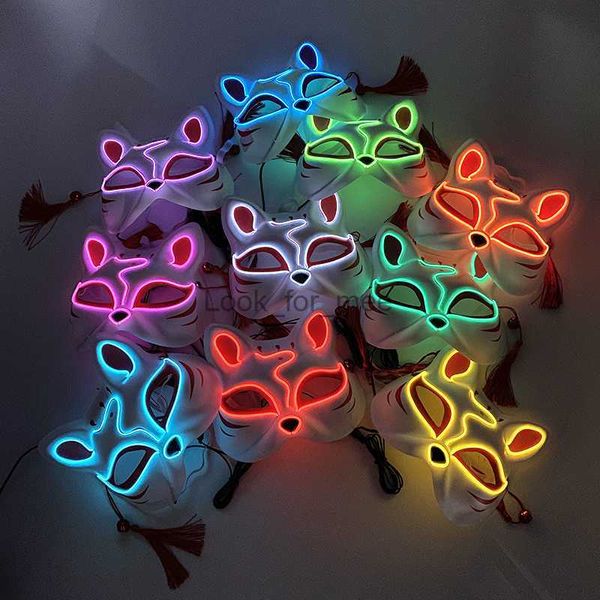 Luminoso Led Mask Foxes Japanese Mask Cave Anime Half Face Cat Masks Masquerade Festival Party Props HKD230810