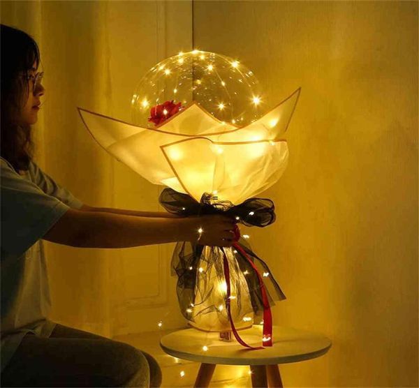 Lumineux LED ROSE BALLOOR FLOWER BOUQUET BOBO BALL PROPOSITION MEDIEN Valentin039S Père039s Mother039S Day Party Decor A1513308