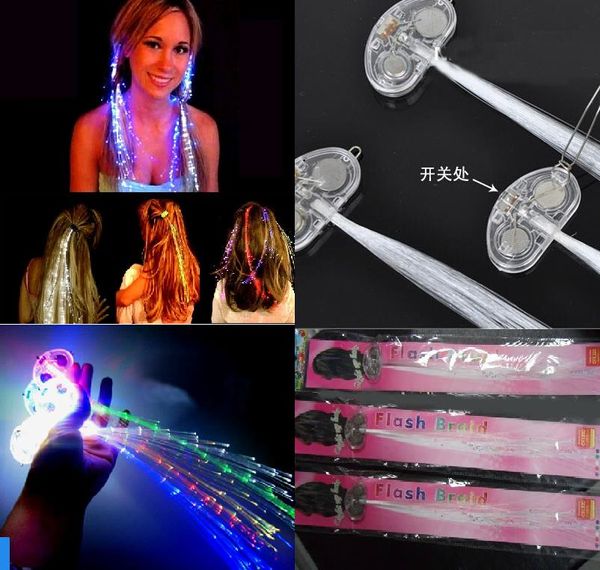 Lumineux Light Up LED Hair Extension Flash Braid Party Girl Hair Glow par Fibre Optique Noël Halloween Night Lights Décoration WCW815