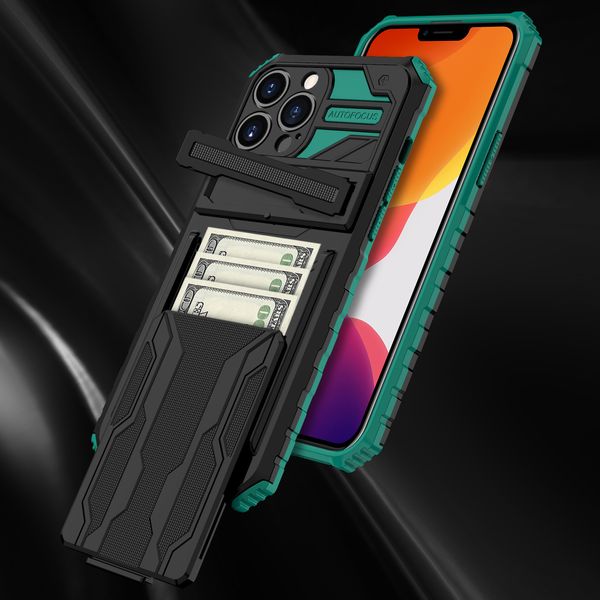 Fundas de teléfono Armor Kickstand Solider para iPhone 13 12 11 Pro Max XR XS 8 Plus Samsung S21 S22 A13 A53 A33 A03 A02 A03S A02S A21S Google Pixel 6 Cubierta de ranura para tarjeta a prueba de golpes