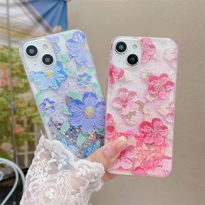 Lumineuze vloeibare drijfzand kisten voor iPhone 14 11 12 13 Pro X XR XS Max Mini 8 7 Plus 3D Oil Painting Printing Glitter Glow The Dark Soft Silicone Cover