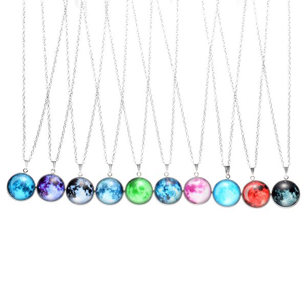 Colliers de lune lumineuse, pendentif de phase, lumière de nuit, ciel étoilé, chaîne de pull, bijoux à la mode
