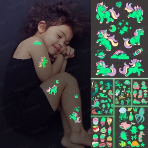 Autocollants de tatouage de nuit lumineux pour enfants licorne étoiles temporaire étanche Tatto Art corporel enfant Halloween dessin animé faux Tatoo