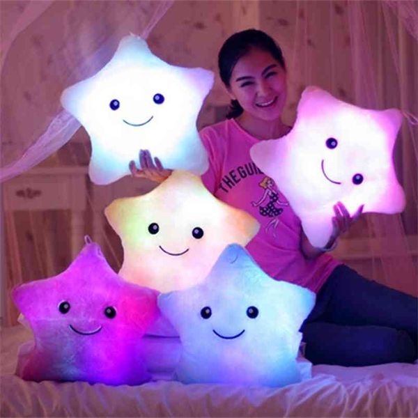 Almohada luminosa que brilla intensamente con luz LED colorida, juguetes, cojines de peluche rellenos suaves 210728