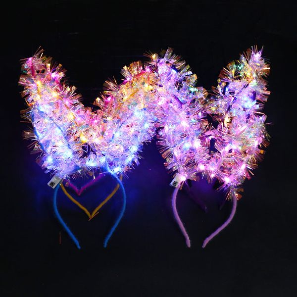 Oreilles de lapin lumineux épingle à cheveux LED bandeau lumineux coiffure bandeaux de noël masques de fête expédition rapide F3006