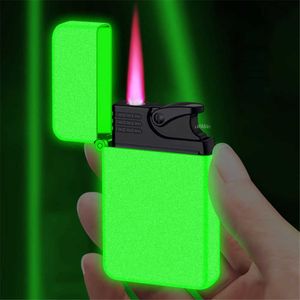 Fuego rojo luminoso sin encendedor de Gas brillante recargable butano ajustable a prueba de viento chorro recto llama accesorio para cigarrillos GDLB 7QJR