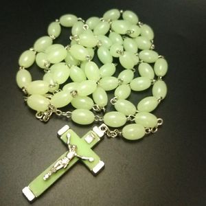 Chapelet lumineux Croix pendentifs colliers Perles vintage style long chaîne de pull Chrétien Catholique Jésus bijoux mode 10pcs276U