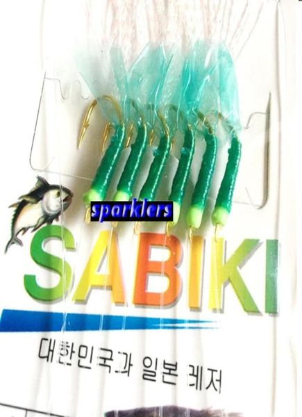 Luminous Sabiki Fishing Lure Rigs Bait Jigs Piel de pescado verde con ganchos dorados tamaño 615 Tackle de pesca96549516136071