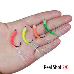 Lichte zeevissen Worm Visvissen met gekke haak Twisted Flash Tinsel Maylar Tinsel Tail Trout Bass Visserij Lure Aas