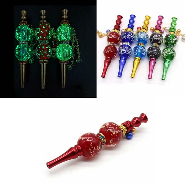 Porte de fumée lumineux lueur dans l'obscurité narguilés chichas Portable Inlay cristal Pendentifs Narguilé Pipe Métal Tip fumeurs