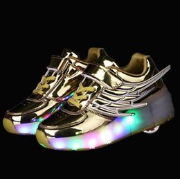 Zapatillas luminosas Zapatillas de deporte brillantes para niños con ruedas Zapatos de patines para niños Zapatos con luz LED para niñas y niños Zapatos con alas 201008161223260
