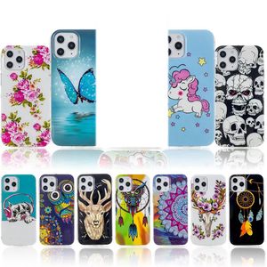 Lankzinnige zachte TPU -koffers voor Samsung A54 A34 A24 A14 Galaxy S23 Ultra Plus Skull Glow In Dark Dreamcatcher Bloem Wolf Lace Butterfly Unicorn Leuke mooie telefoonhoes