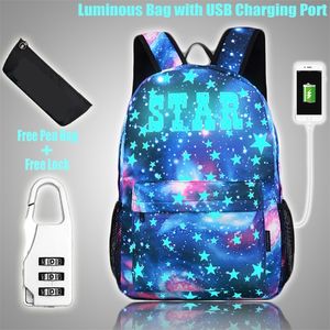 Luminous Student School Bag Sac à dos pour ordinateur portable pour garçon fille Daypack avec port de charge USB Verrouillage antivol pour camping Voyage LJ201029
