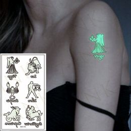 Etiqueta engomada luminosa del tatuaje Constelación del zodiaco Aries Leo Virgo Impermeable Temporal El arte del cuerpo Pegatinas de tatuaje de fiesta