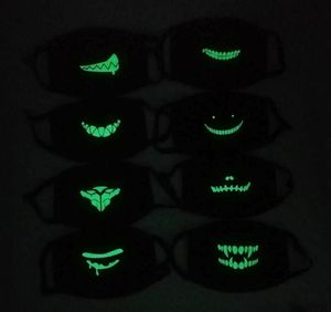 Máscara de dientes luminosa, máscara facial antipolvo unisex, cubierta facial, fiesta de cosplay, máscara facial de algodón que brilla en la oscuridad para Halloween