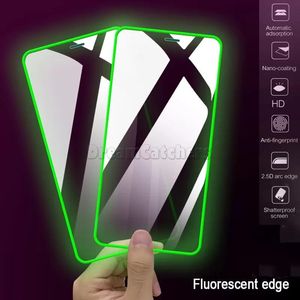 Cubierta completa de vidrio templado luminoso Protector de pantalla transparente brillante para iPhone 15 14 13 12 11 Pro Max Vidrio Silicona Borde suave que brilla en la oscuridad