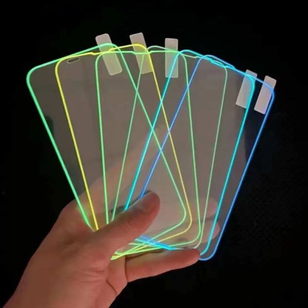 Protector de pantalla de vidrio templado luminoso para iPhone15 iPhone 15 Pro Max Plus Teléfono Película fluorescente brillante Escudo curvo Resplandor en el ZZ