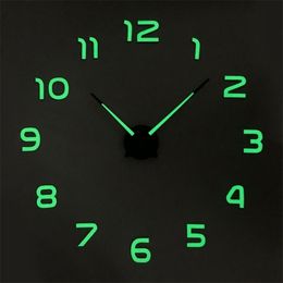 Relojes de pared luminosos, reloj grande, reloj Horloge 3D DIY, pegatinas de espejo acrílico, reloj de pared silencioso moderno de cuarzo Duvar Saat Klock 210325